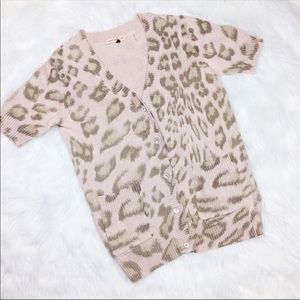 Rebecca Taylor animal print beige sweater beautiful buttons size medium